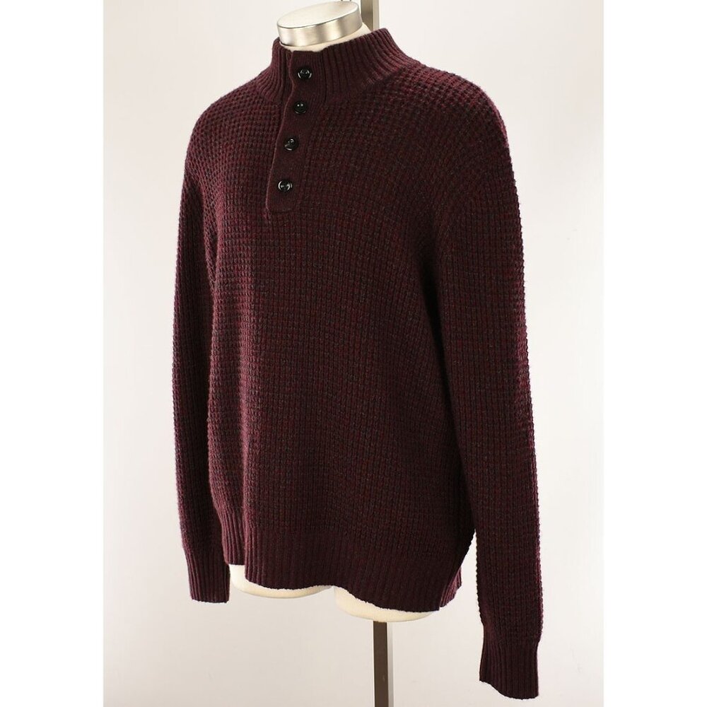 FAHERTY Maroon Rock Marl Cashmere Wool Quarter Button Mock Neck Sweater XL NWT